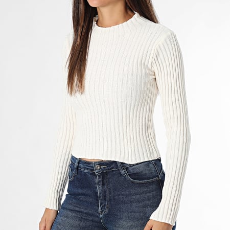 Tiffosi - Pull Col Montant Côtelé Femme Fortuna 10061613 Beige Clair