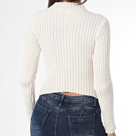 Tiffosi - Pull Col Montant Côtelé Femme Fortuna 10061613 Beige Clair