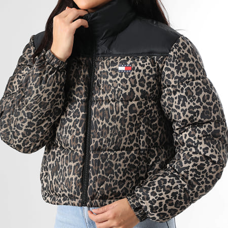 Tommy Jeans - Consolador con capucha y cremallera 1967 Mujer Negro Beige Leopardo