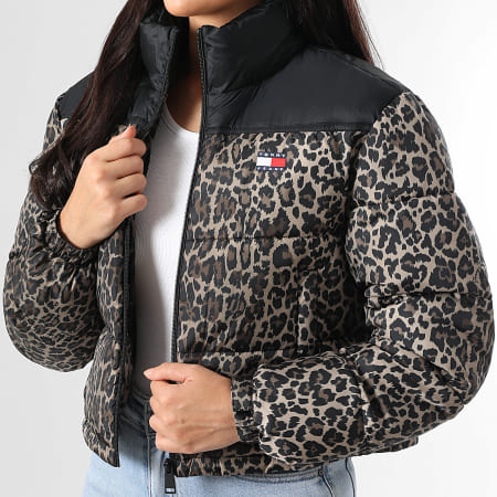 Tommy Jeans - Consolador con capucha y cremallera 1967 Mujer Negro Beige Leopardo