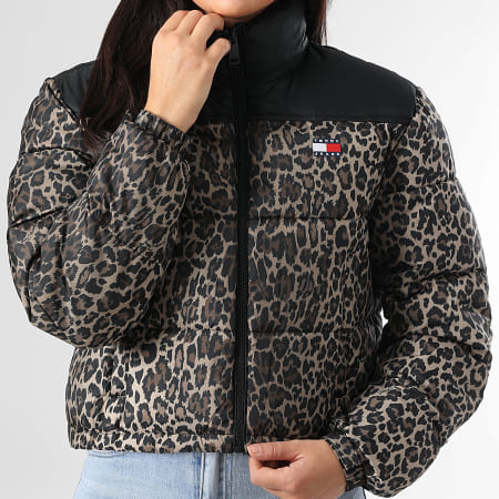 Tommy Jeans - Consolador con capucha y cremallera 1967 Mujer Negro Beige Leopardo