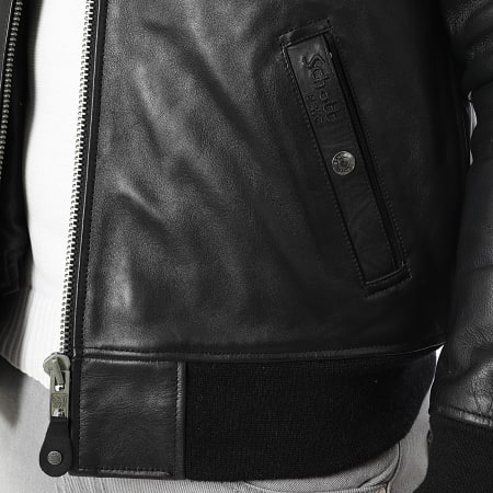 Schott NYC - Veste Cuir Véritable Col Mouton LC1380 Noir