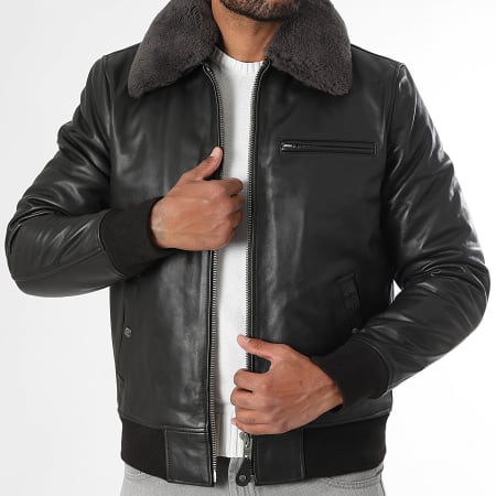 Schott NYC - Veste Cuir Véritable Col Mouton LC1380 Marron Foncé