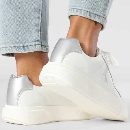 Calvin Klein Mujer Chunky Cupsole Cordón Hasta Cuero 1948 Blanco