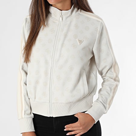 Guess - Veste Zippée A Bandes Femme V5YQ07-K0282 Beige Clair