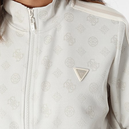 Guess - Veste Zippée A Bandes Femme V5YQ07-K0282 Beige Clair