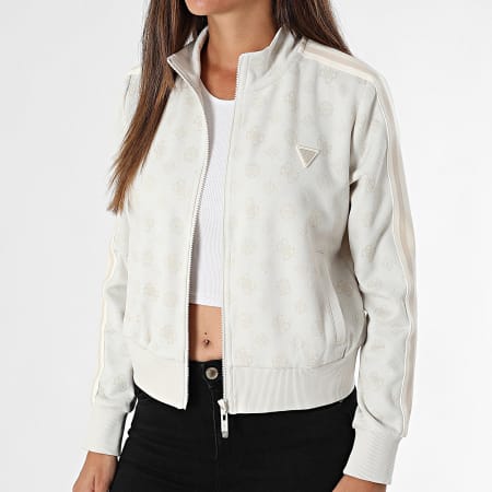 Guess - Veste Zippée A Bandes Femme V5YQ07-K0282 Beige Clair