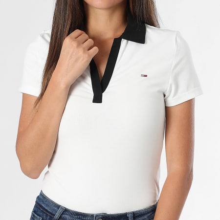 Tommy Jeans - Polo Manches Courtes Femme Contrast 7225 Blanc