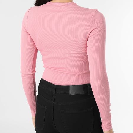 Tommy Jeans - Tee Shirt Manches Longues Slim Femme Essential Rib 7387 Rose