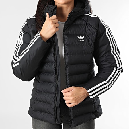 Adidas Originals - Abrigo de mujer con capucha y cremallera y rayas IW5849 Negro