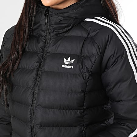 Adidas Originals - Abrigo de mujer con capucha y cremallera y rayas IW5849 Negro