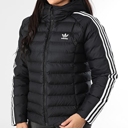 Adidas Originals - Abrigo de mujer con capucha y cremallera y rayas IW5849 Negro