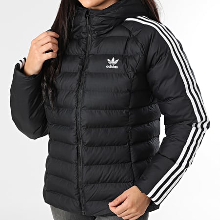 Adidas Originals - Abrigo de mujer con capucha y cremallera y rayas IW5849 Negro
