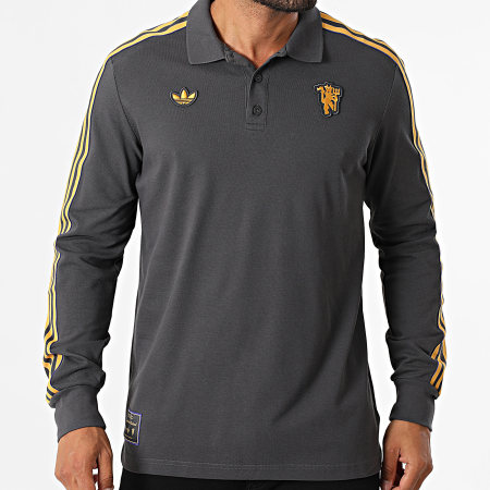 Adidas Originals - Polo Manches Longues A Bandes Manchester United Icon JN2822 Gris Anthracite