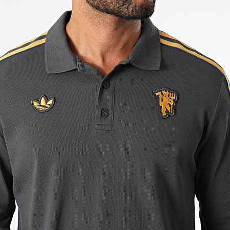 Adidas Originals - Polo Manches Longues A Bandes Manchester United Icon JN2822 Gris Anthracite