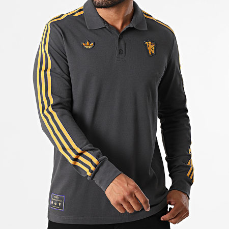 Adidas Originals - Polo Manches Longues A Bandes Manchester United Icon JN2822 Gris Anthracite