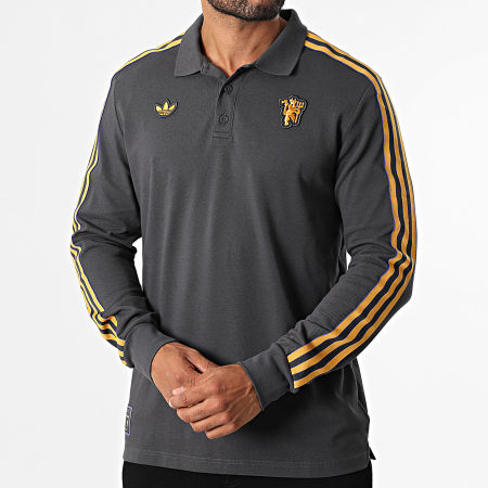 Adidas Originals - Polo Manches Longues A Bandes Manchester United Icon JN2822 Gris Anthracite