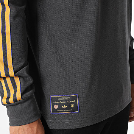 Adidas Originals - Polo Manches Longues A Bandes Manchester United Icon JN2822 Gris Anthracite