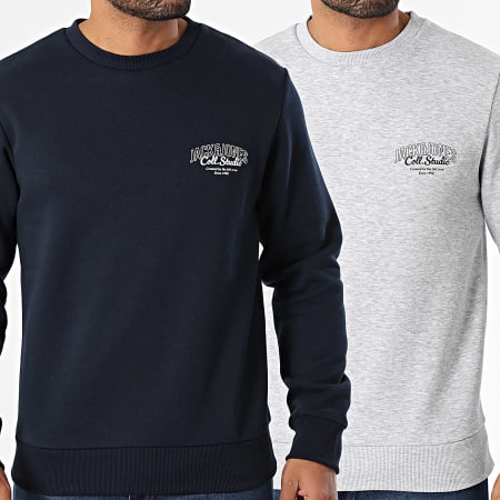 Jack And Jones - Lot De 2 Sweats Crewneck Makoto Gris Chiné Bleu Marine