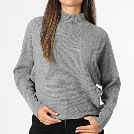 Only - Pull Col Montant Femme Prime Life Gris Chiné