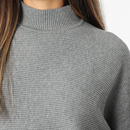 Only - Pull Col Montant Femme Prime Life Gris Chiné