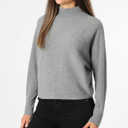 Only - Pull Col Montant Femme Prime Life Gris Chiné