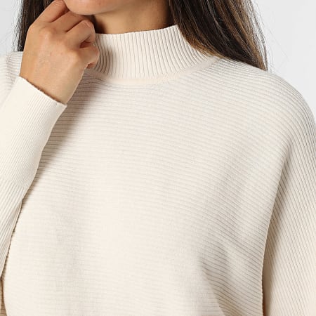 Only - Pull Col Montant Femme Prime Life Beige Clair