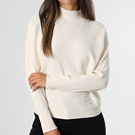 Only - Pull Col Montant Femme Prime Life Beige Clair