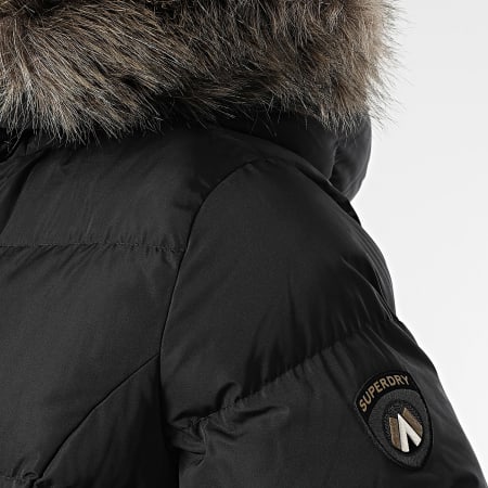Superdry - Consolador con capucha de piel y cremallera Fuji para mujer W5011928A Negro