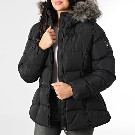 Superdry - Consolador con capucha de piel y cremallera Fuji para mujer W5011928A Negro