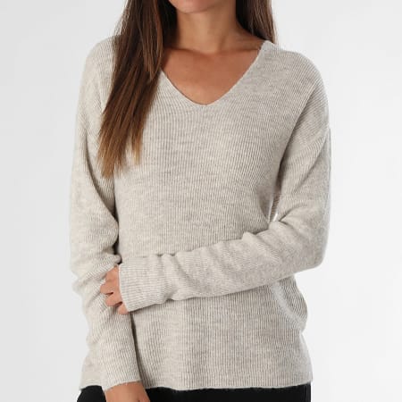 Vero Moda - Pull Femme Col V Lefile Beige Chiné