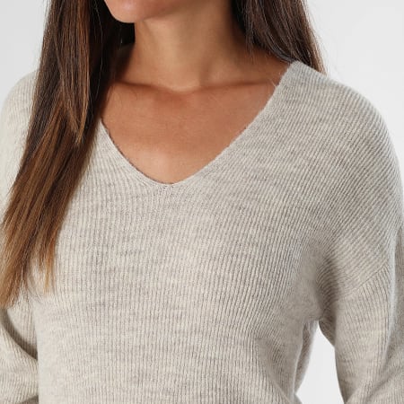 Vero Moda - Pull Femme Col V Lefile Beige Chiné