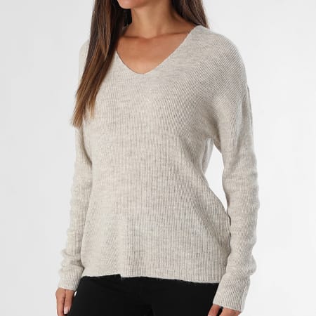 Vero Moda - Pull Femme Col V Lefile Beige Chiné
