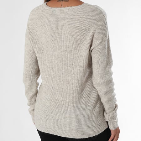Vero Moda - Pull Femme Col V Lefile Beige Chiné
