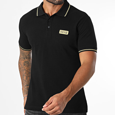 Versace Jeans Couture - Polo Manches Courtes Slim 79GAGT08-CJ01T Noir Doré