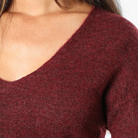 Only - Pull Col V Femme Elanora Bordeaux Chiné