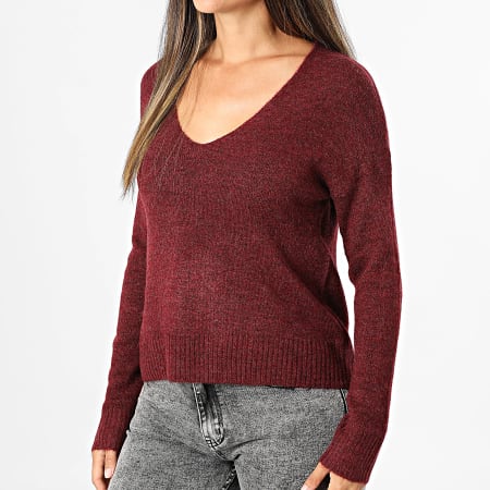 Only - Pull Col V Femme Elanora Bordeaux Chiné