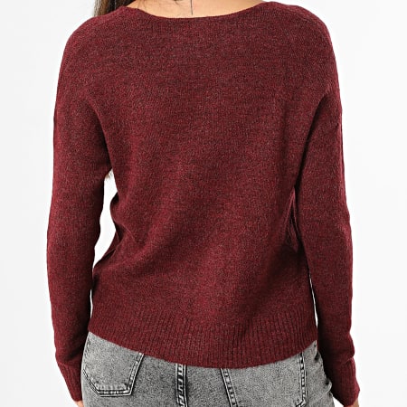 Only - Pull Col V Femme Elanora Bordeaux Chiné