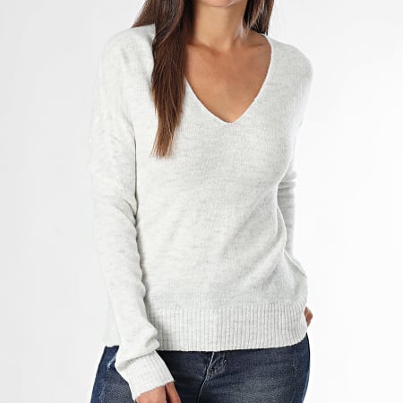 Only - Pull Col V Femme Elanora Beige Chiné