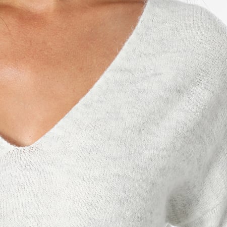 Only - Pull Col V Femme Elanora Beige Chiné