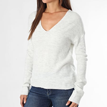 Only - Pull Col V Femme Elanora Beige Chiné