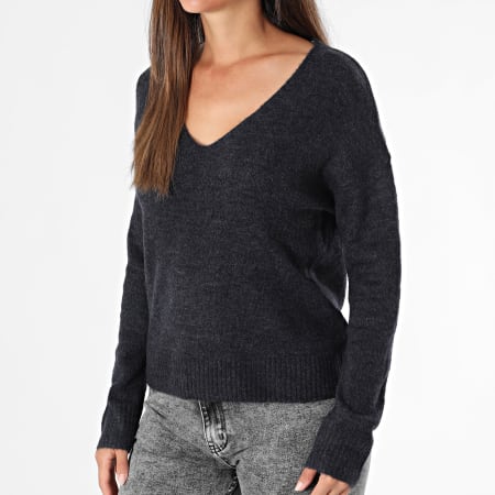 Only - Pull Col V Femme Elanora Bleu Marine Chiné