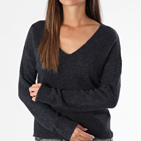 Only - Pull Col V Femme Elanora Bleu Marine Chiné