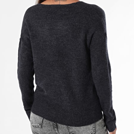 Only - Pull Col V Femme Elanora Bleu Marine Chiné