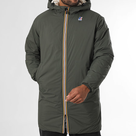 K-Way - Parka Longue Le Vrai 4.0 Eiffel East Orsetto Vert Kaki