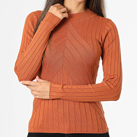 Only - Pull Col Cheminée Femme Kate Orange
