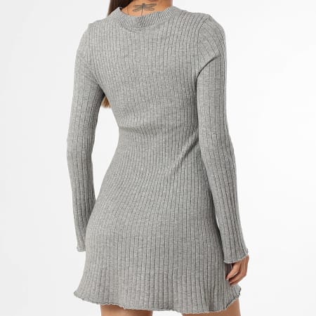 Only - Vestido De Punto Acanalado De Mangas Largas Flare Mujer Michella Gris Jaspeado