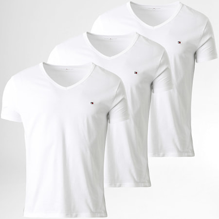 Tommy Hilfiger - Lot De 3 Tee Shirts Col V Signature 3637 Blanc