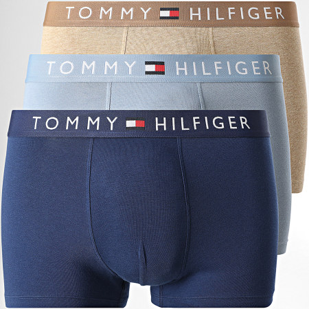Tommy Hilfiger - Lot De 3 Boxers 3521 Bleu Marine Bleu Clair Beige Chiné