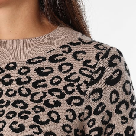 Vero Moda - Pull Col Cheminée Femme Nancy Beige Leopard